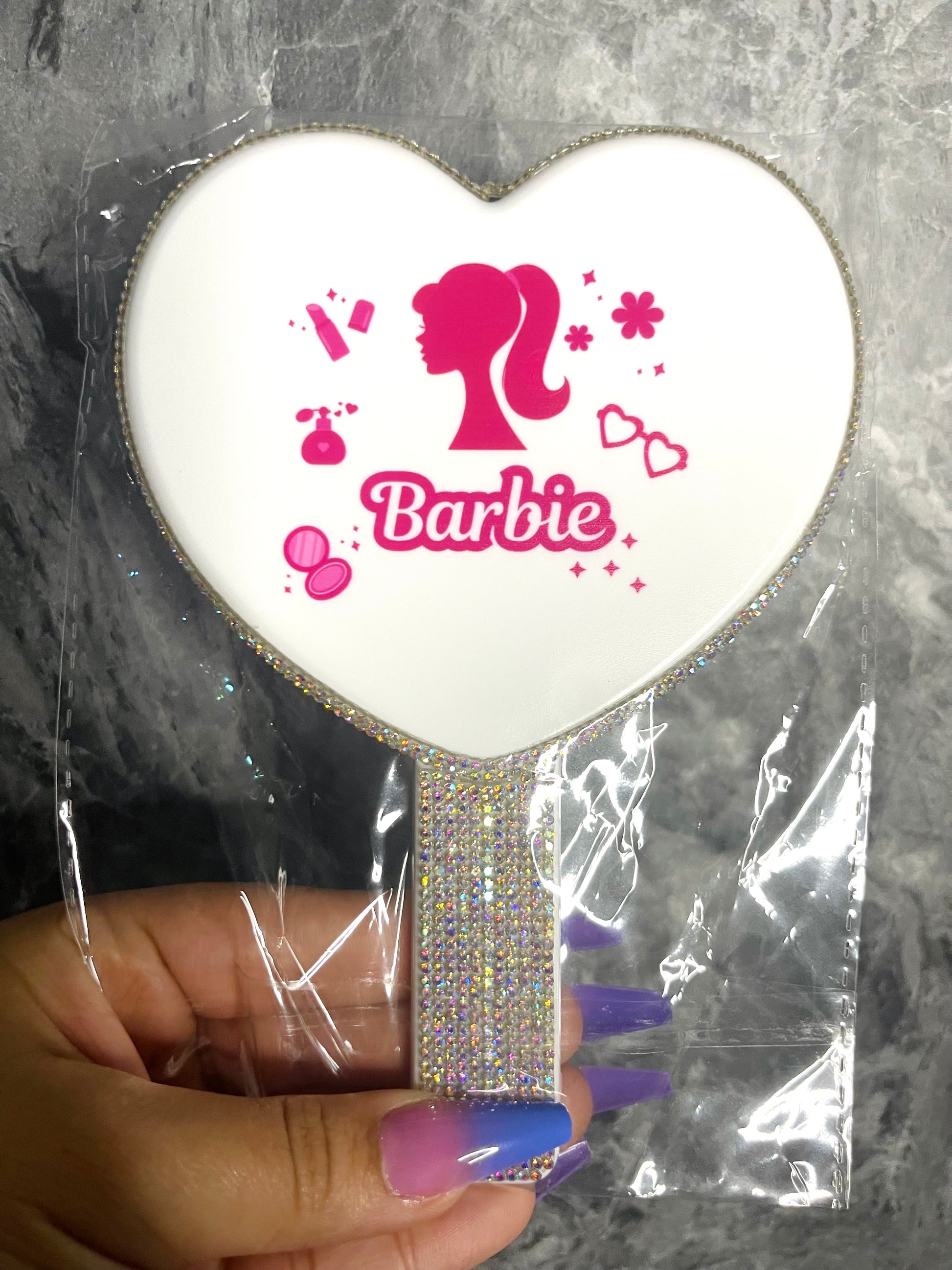 Mirror with Sparkling Rhinestones on  a heart shape