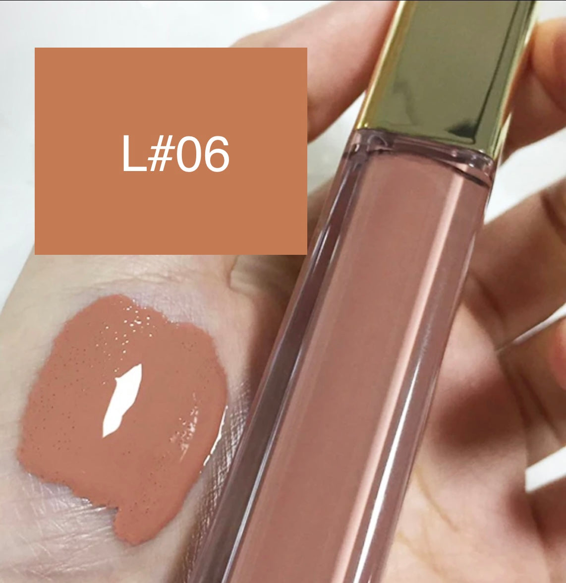 High-Shine Vegan Lip Gloss in variant of L06, providing a vibrant L06 with a glossy shine
