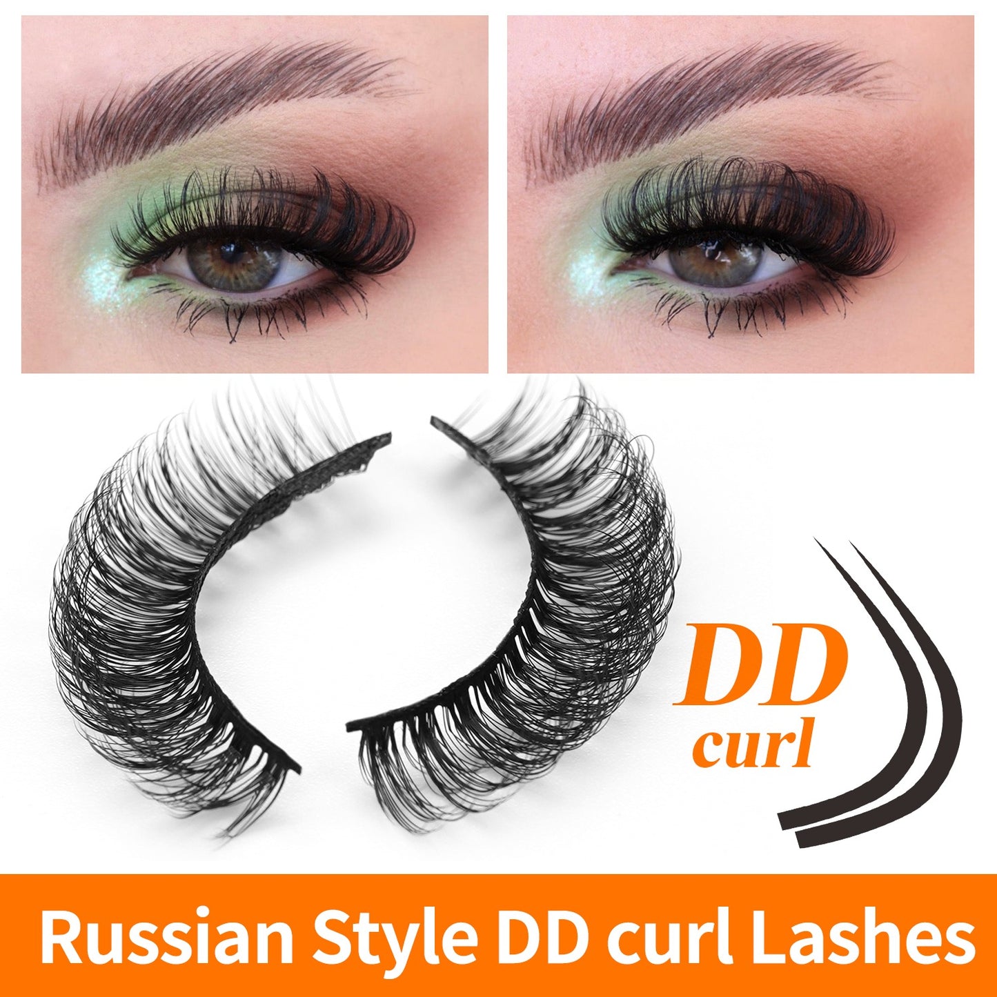 Image of Russian-style curl lashes, showcasing their dramatic curl and volume, ideal for a glamorous eye makeup look. More Lips More Lashes